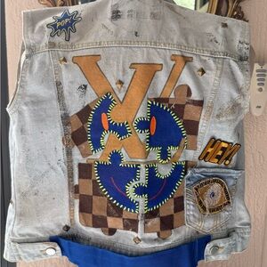 Men's Blue and Brown Graphic Jeans